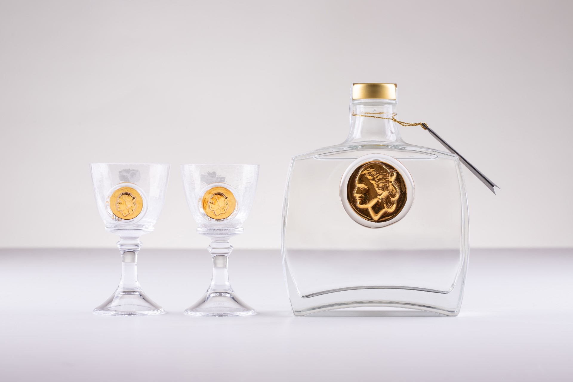 SPIRITS BOTTLE WITH EMPRESS BARBARA GOOD LUCK MEDALLION