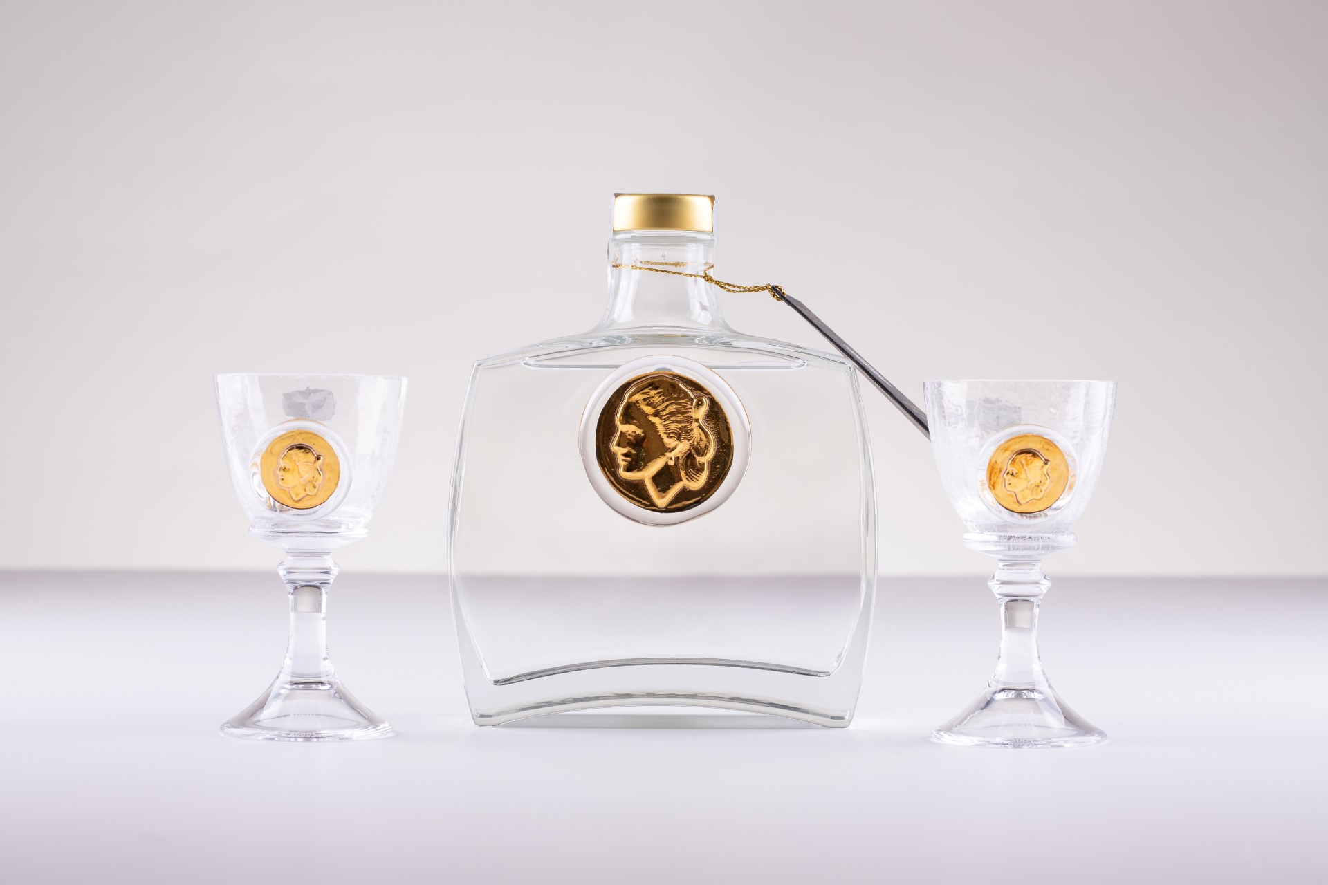 SPIRITS BOTTLE WITH EMPRESS BARBARA GOOD LUCK MEDALLION